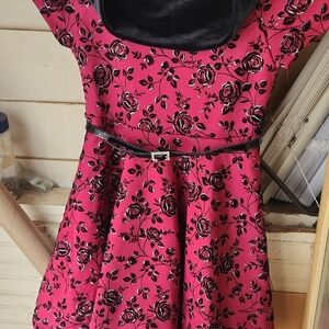 Knitworks Pink and Black Rose Dress